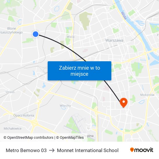 Metro Bemowo 03 to Monnet International School map