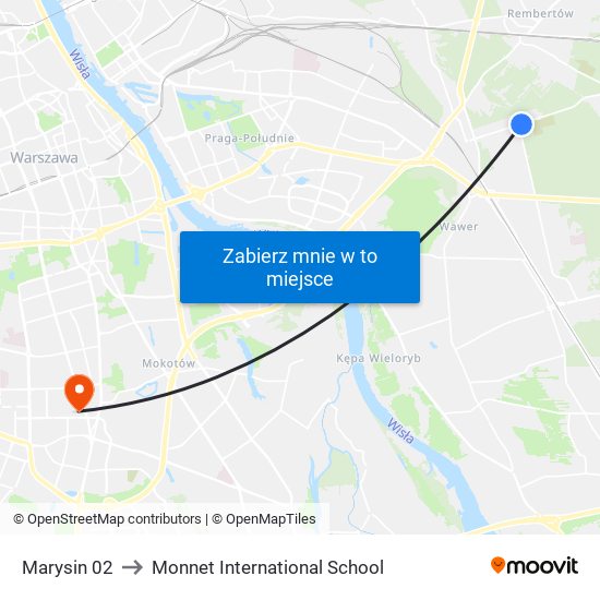 Marysin to Monnet International School map