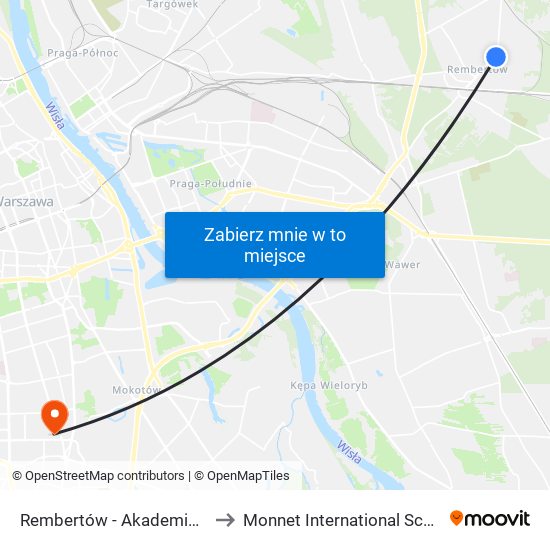 Rembertów - Akademia 02 to Monnet International School map