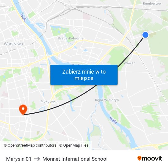 Marysin to Monnet International School map