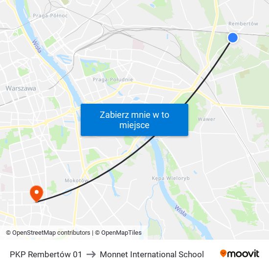 PKP Rembertów to Monnet International School map