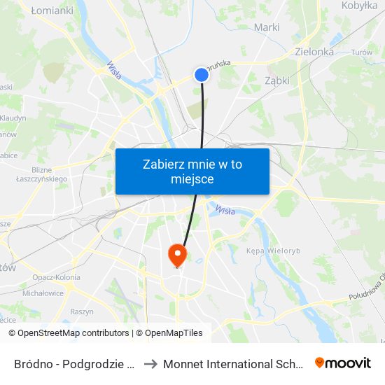 Bródno - Podgrodzie 03 to Monnet International School map