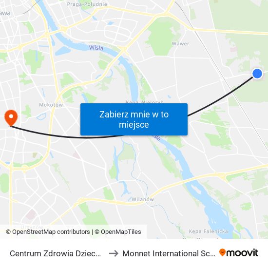 Centrum Zdrowia Dziecka 01 to Monnet International School map