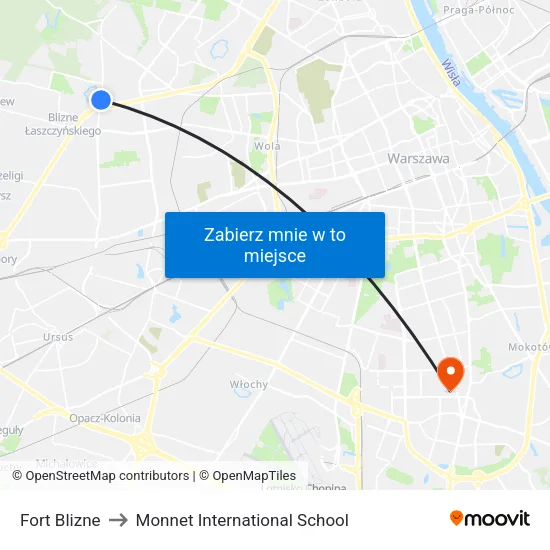 Fort Blizne to Monnet International School map