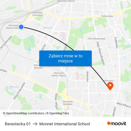 Berestecka 01 to Monnet International School map