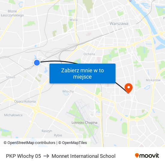 PKP Włochy 05 to Monnet International School map