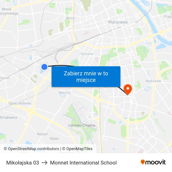 Mikołajska to Monnet International School map