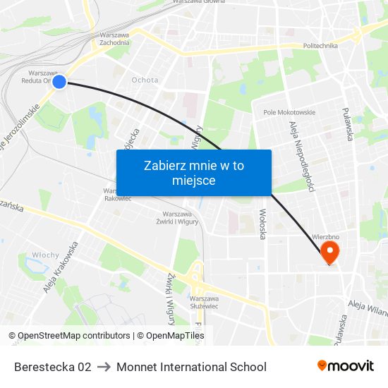 Berestecka 02 to Monnet International School map