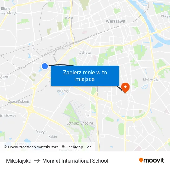 Mikołajska to Monnet International School map