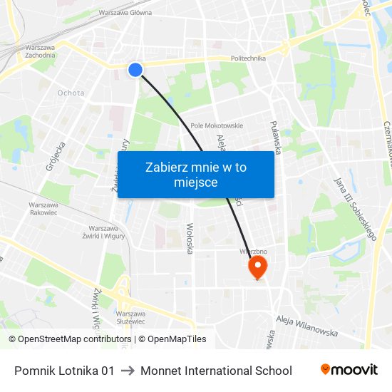 Pomnik Lotnika 01 to Monnet International School map