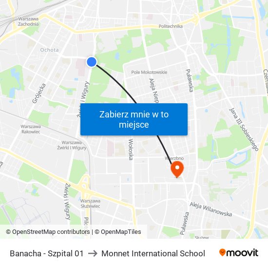 Banacha - Szpital 01 to Monnet International School map