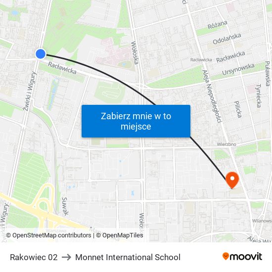 Rakowiec 02 to Monnet International School map