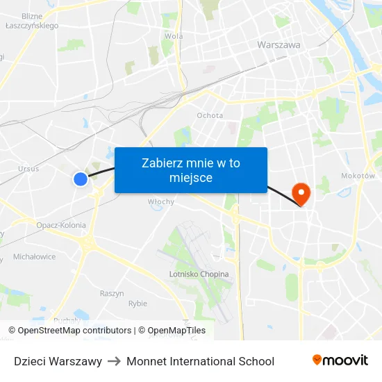 Dzieci Warszawy to Monnet International School map