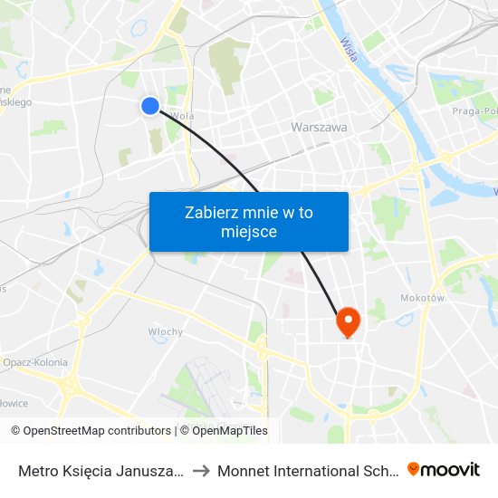 Metro Księcia Janusza to Monnet International School map