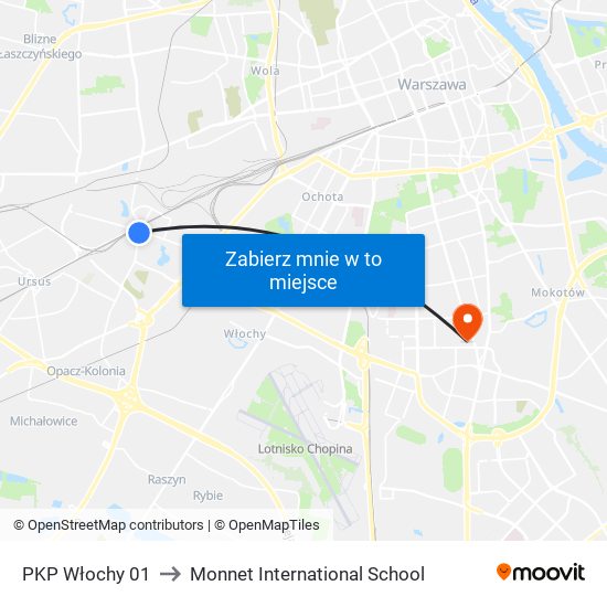 PKP Włochy 01 to Monnet International School map