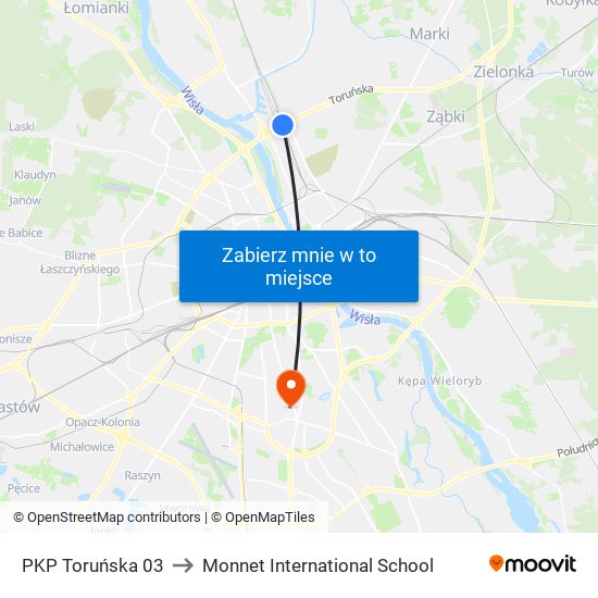 PKP Toruńska 03 to Monnet International School map