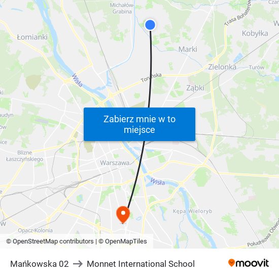 Mańkowska 02 to Monnet International School map