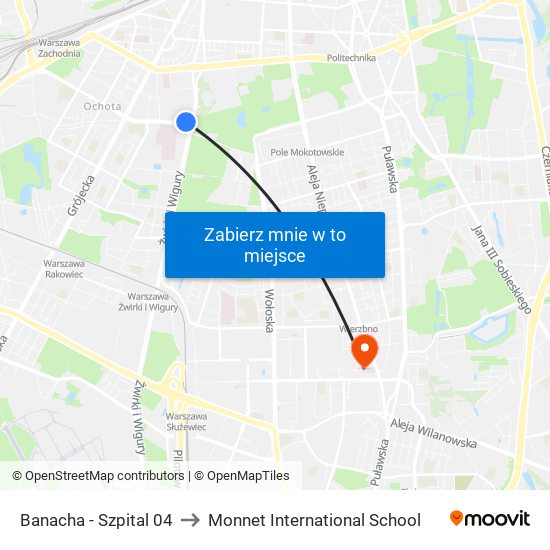 Banacha - Szpital 04 to Monnet International School map