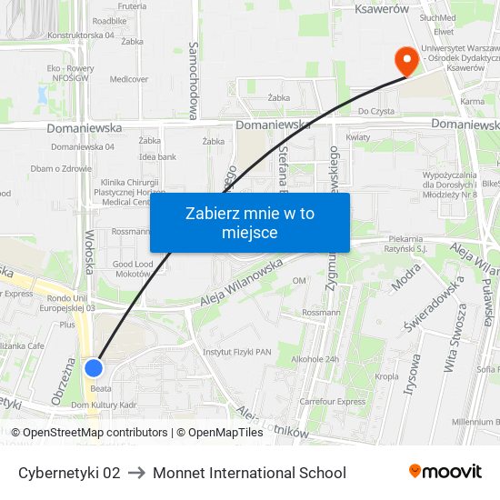 Cybernetyki to Monnet International School map