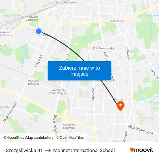 Szczęśliwicka 01 to Monnet International School map