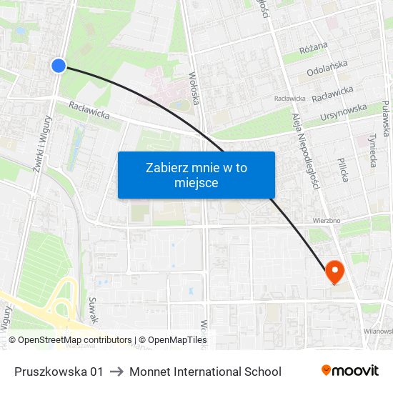 Pruszkowska 01 to Monnet International School map