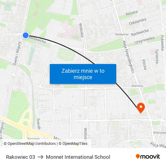 Rakowiec 03 to Monnet International School map