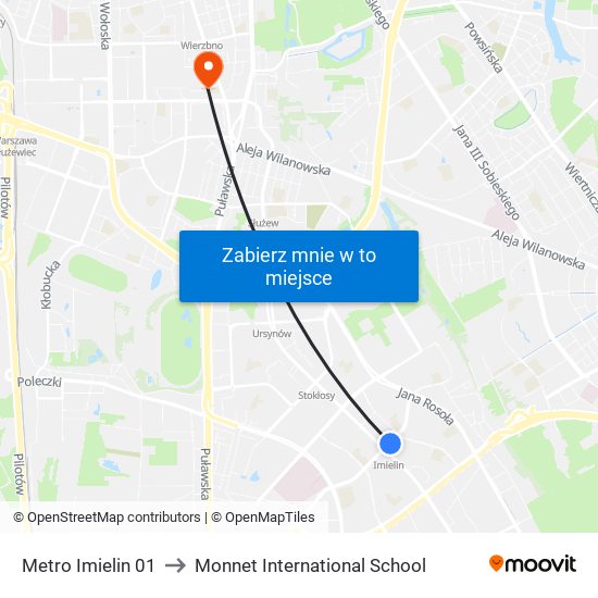 Metro Imielin 01 to Monnet International School map