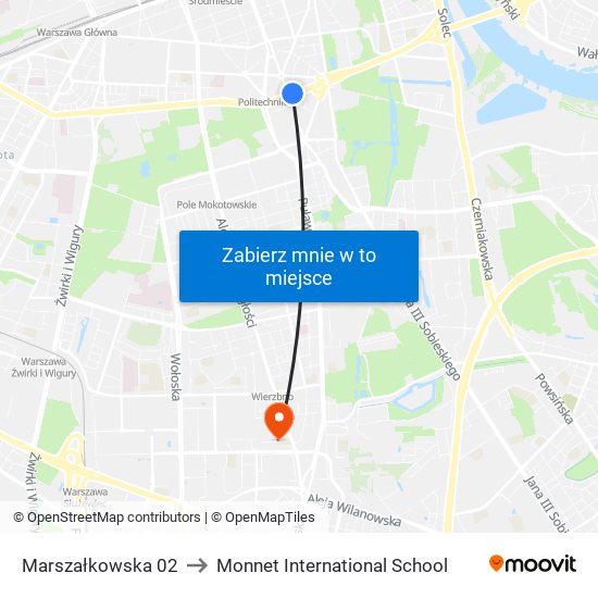 Marszałkowska 02 to Monnet International School map