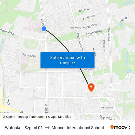 Wołoska - Szpital 01 to Monnet International School map