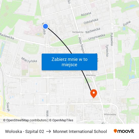 Wołoska - Szpital 02 to Monnet International School map