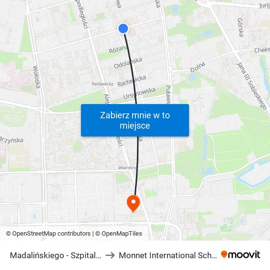 Madalińskiego - Szpital 01 to Monnet International School map