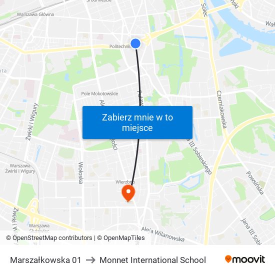 Marszałkowska 01 to Monnet International School map