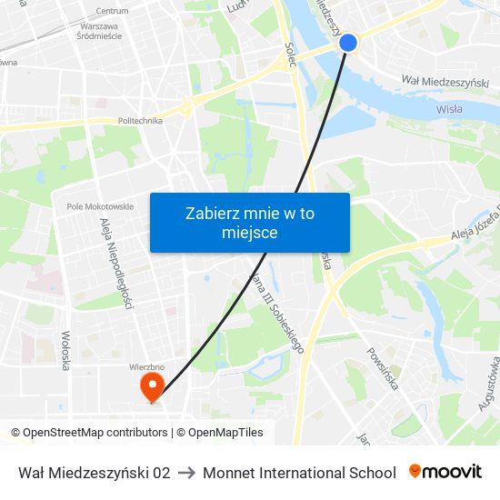 Wał Miedzeszyński 02 to Monnet International School map