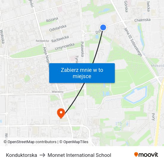 Konduktorska to Monnet International School map