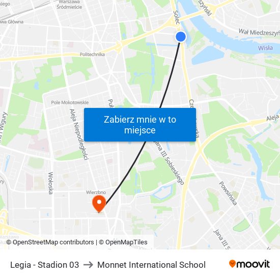 Legia - Stadion 03 to Monnet International School map