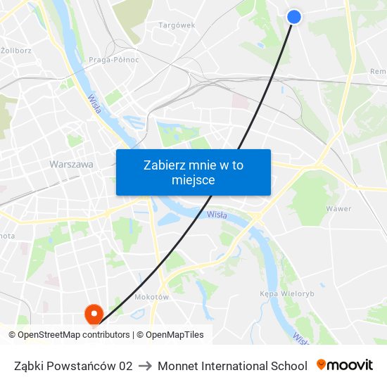 Ząbki Powstańców 02 to Monnet International School map