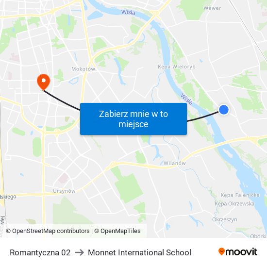 Romantyczna 02 to Monnet International School map