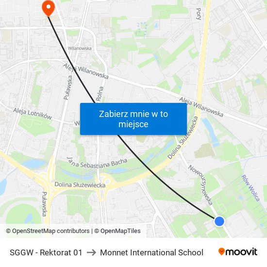 SGGW - Rektorat 01 to Monnet International School map