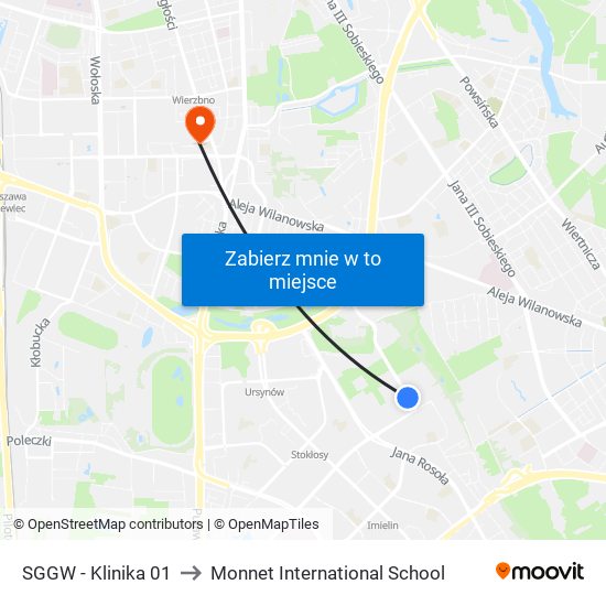 SGGW - Klinika 01 to Monnet International School map