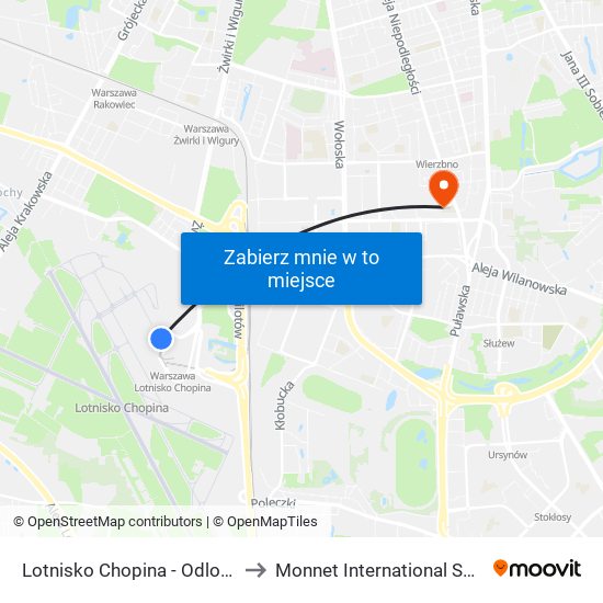 Lotnisko Chopina - Odloty 01 to Monnet International School map