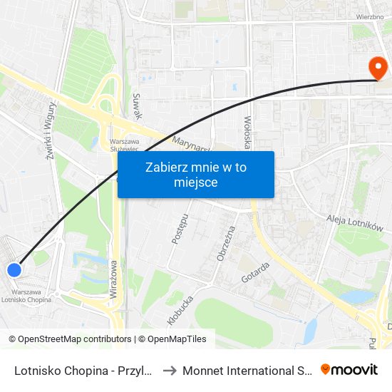 Lotnisko Chopina - Przyloty 02 to Monnet International School map