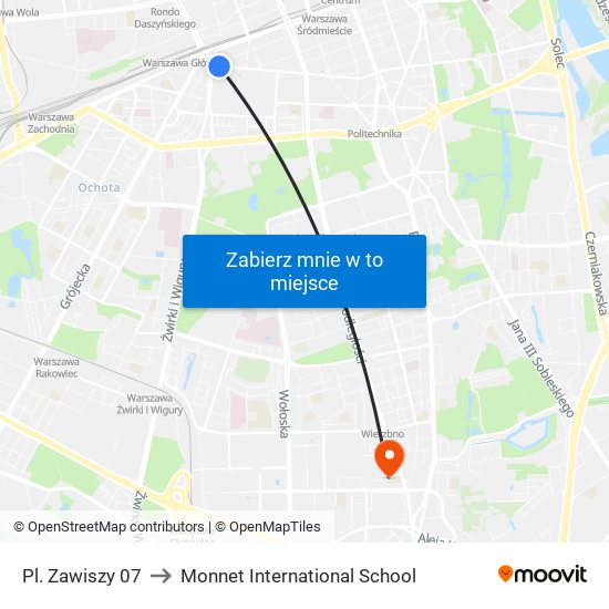 Pl. Zawiszy 07 to Monnet International School map