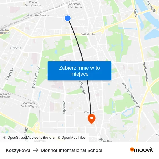 Koszykowa to Monnet International School map