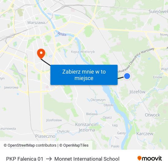 PKP Falenica 01 to Monnet International School map