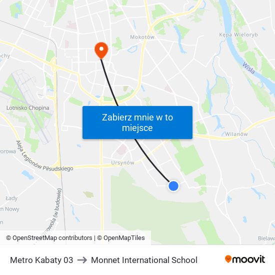 Metro Kabaty 03 to Monnet International School map