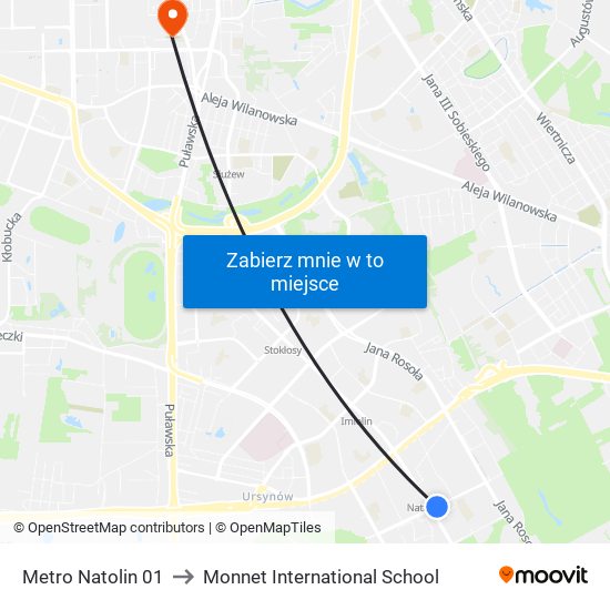 Metro Natolin 01 to Monnet International School map