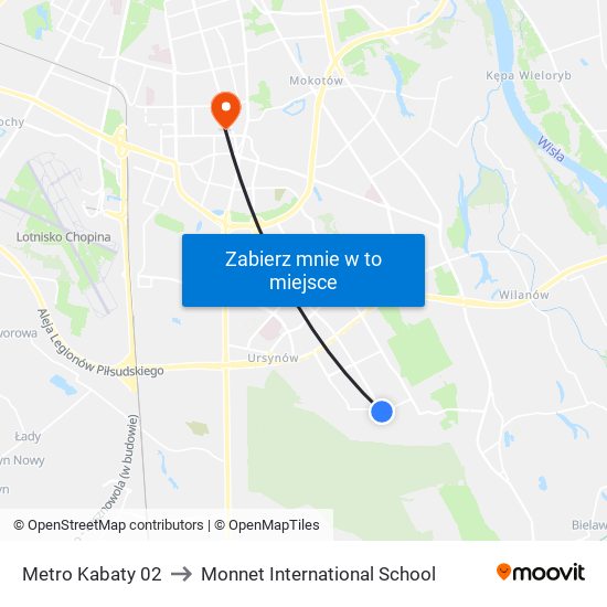 Metro Kabaty 02 to Monnet International School map