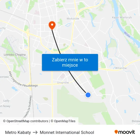 Metro Kabaty to Monnet International School map