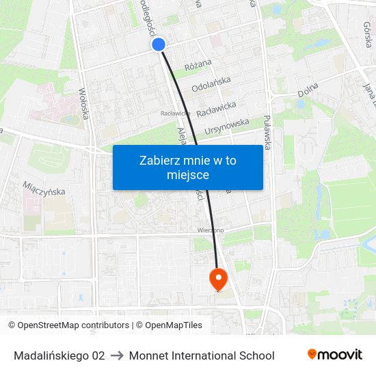 Madalińskiego to Monnet International School map