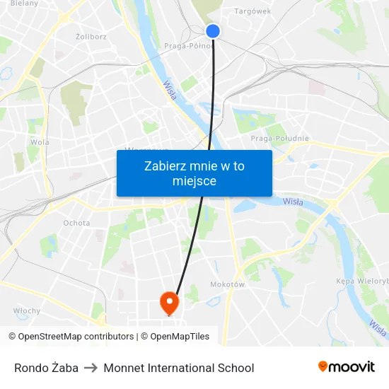 Rondo Żaba to Monnet International School map